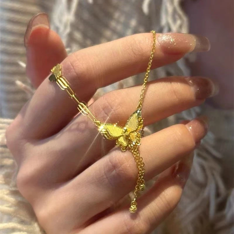 18K 金蝴蝶铃铛AB项链秋冬高级项链a43
