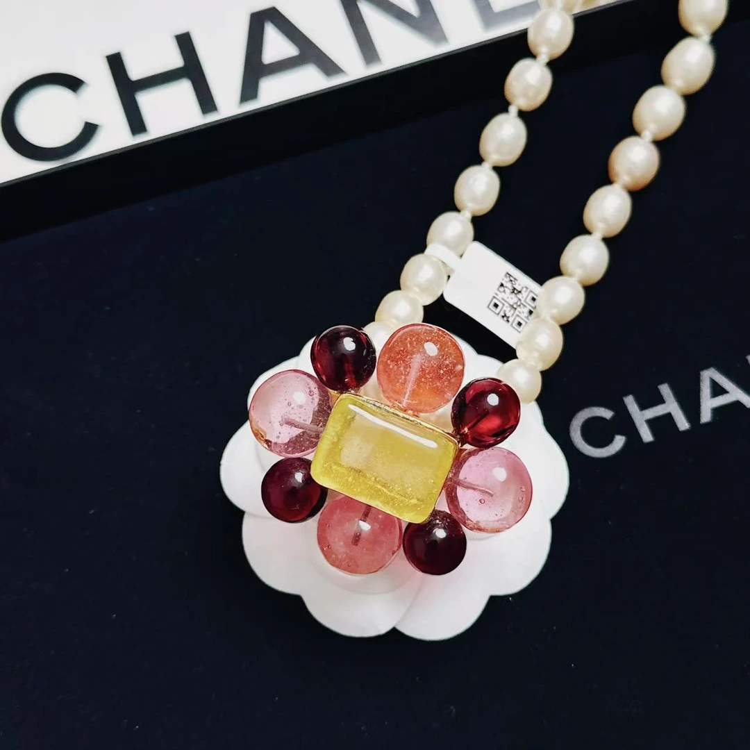 95新 Chanel/香奈儿 柚礼中古/香奈儿紫琉璃花扣珍珠项链LZ503104