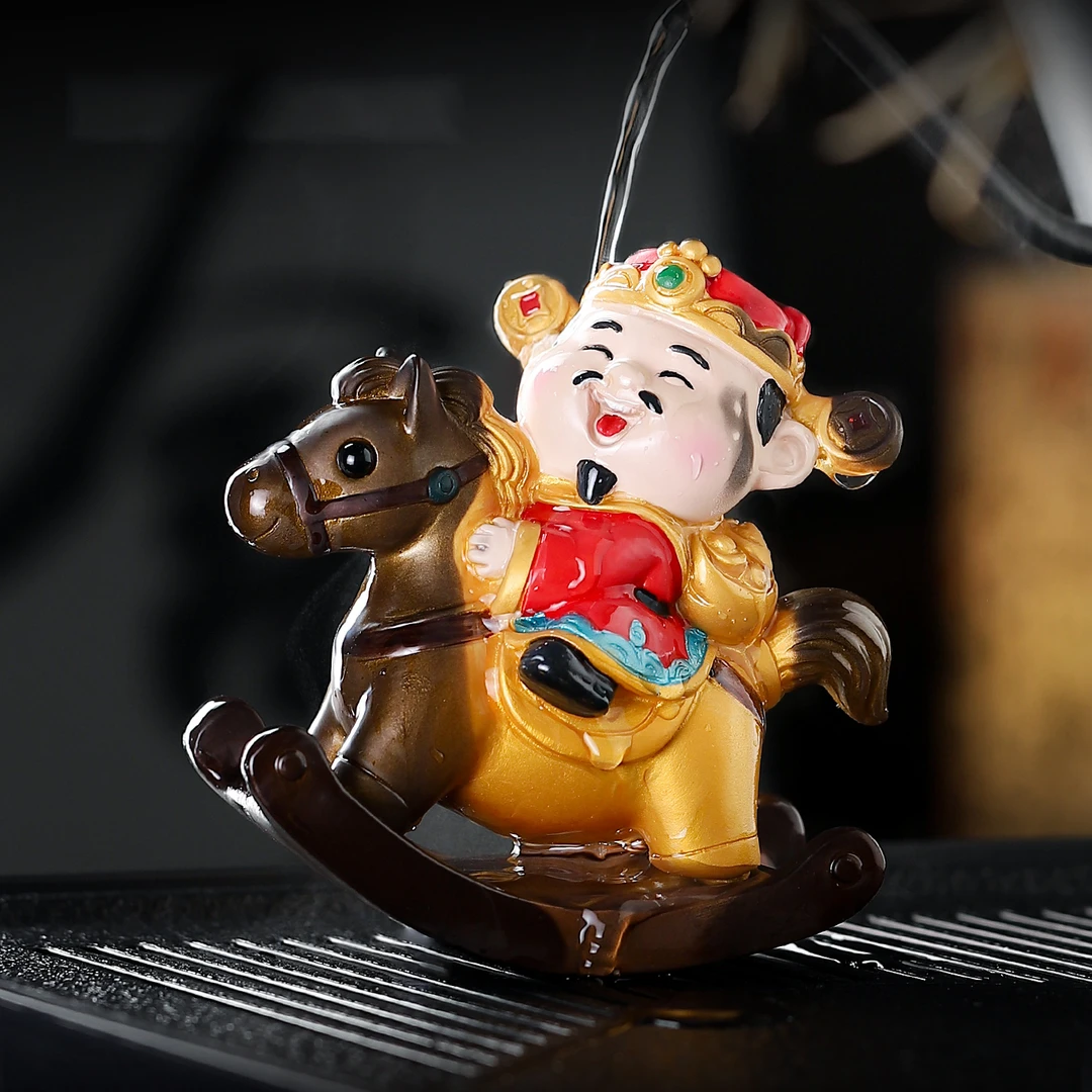 国潮马年变色茶宠小摆件财神爷创意个性茶玩茶台桌面茶具装饰高档