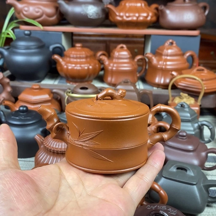 茶壶紫砂竹段130cc原矿赵庄朱泥特价