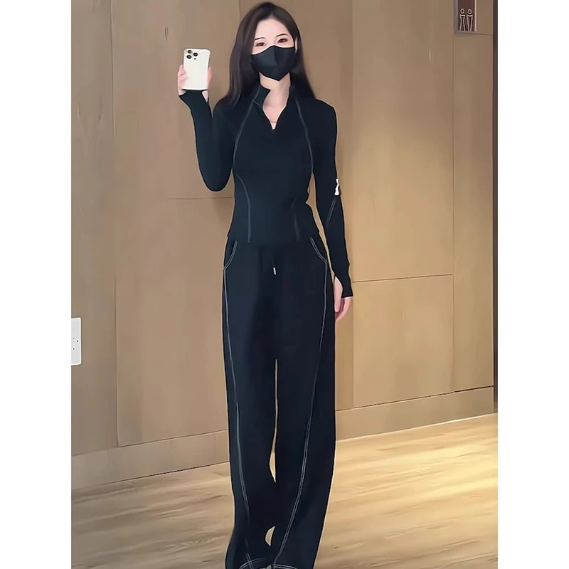 潮牌休闲运动套装女春秋2025年新款时尚洋气设计感速干跑步两件套