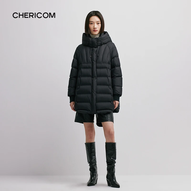 千仞岗冬季新款女士中长款连帽简约直筒防风保暖Y298011Y