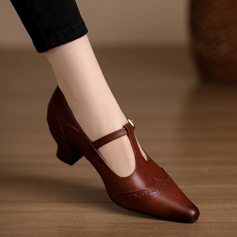 小个子增高4cm~小众设计尖头浅口单鞋女丁字扣玛丽珍鞋个性小皮鞋