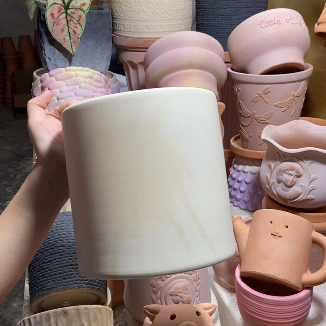 17×17白陶直筒盆+托1套