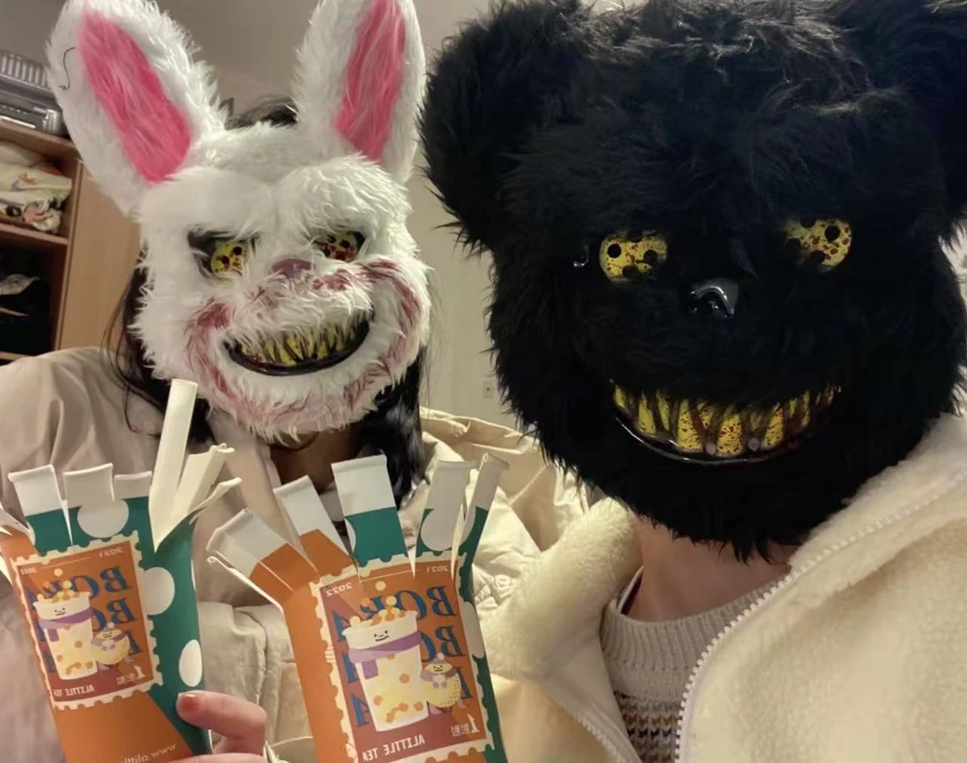 【甜星】万圣节恐怖兔熊面具黑熊白兔面具cosplay道具用品