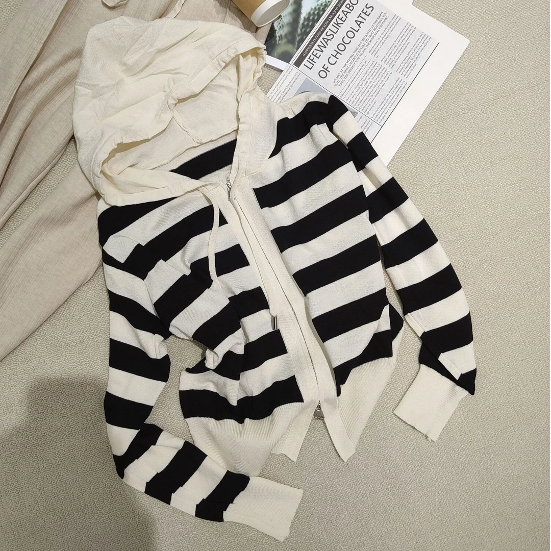 原搭春季2025新款连帽宽松百搭毛衣针织开衫上衣女YL9916#