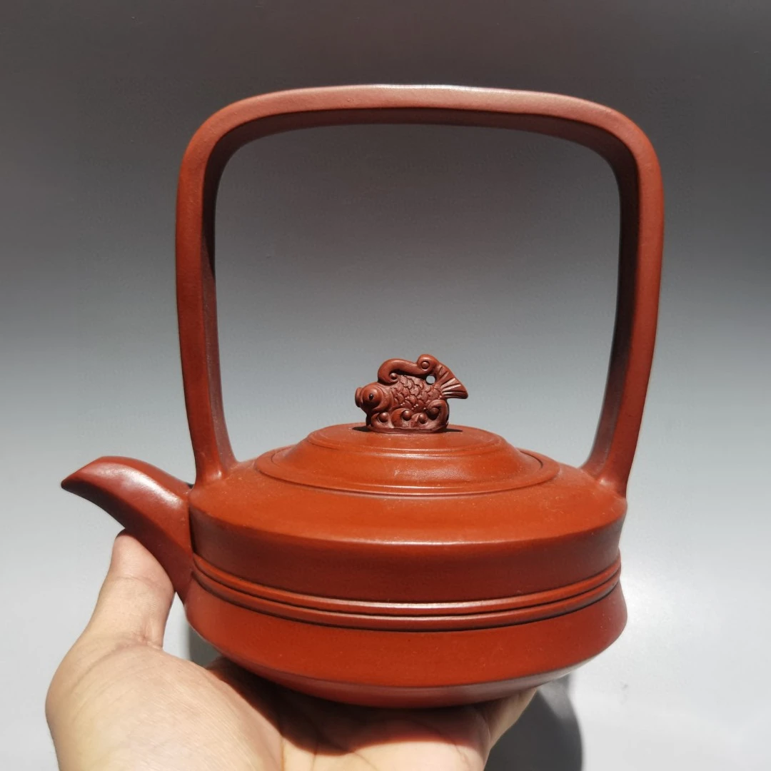 顾老鱼跃龙门金玉满堂提梁紫砂壶