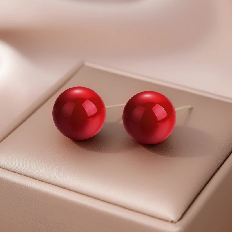 925银耳饰 红色珍珠耳钉轻奢高级感小众独特2025新款气质女