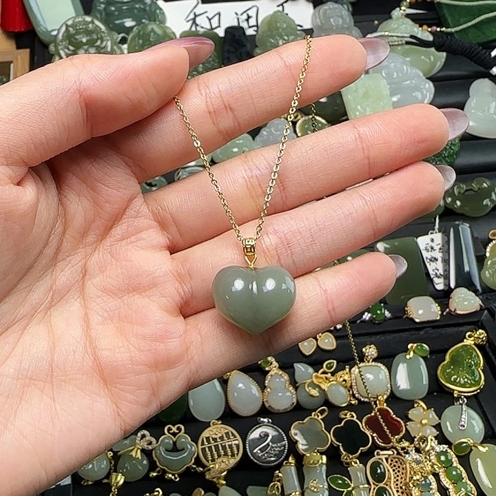 颈饰银S925镶嵌和田玉送链子送绳