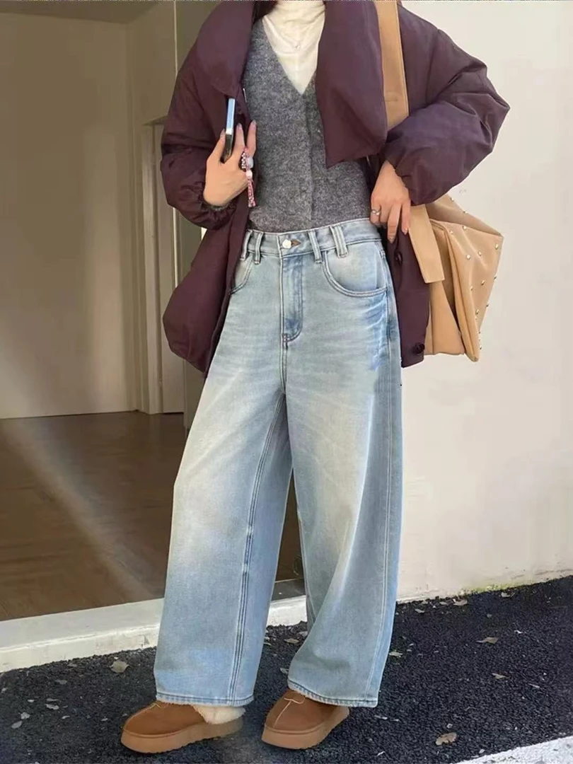 SU【382】代G  愫佩  牛仔裤女冬季无弹高腰暖肤绒保暖十分弯刀裤