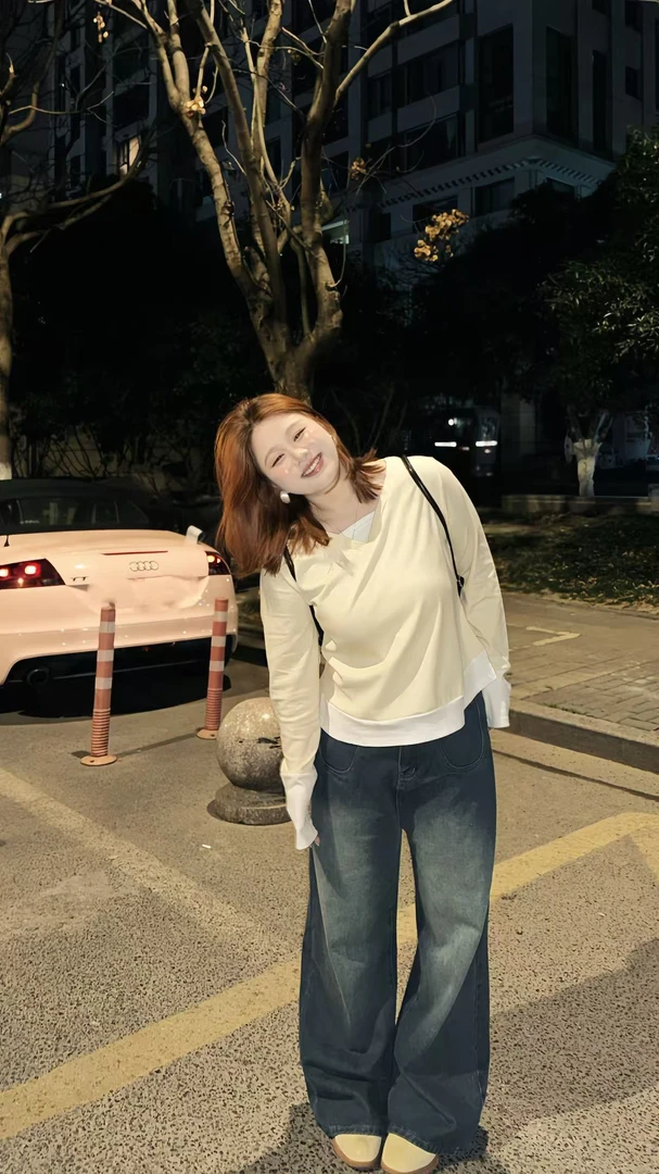 【小叔的舒】大码美式撞色拼接假两件上衣女宽松显瘦打底长袖7069