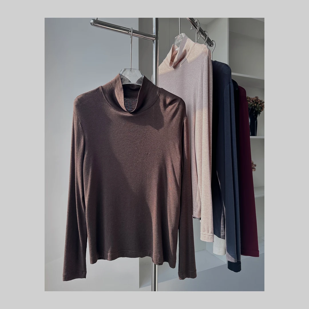 米娜—埃格林新款秋冬季打底纯色堆堆领羊毛慵懒修身长袖针织衫女