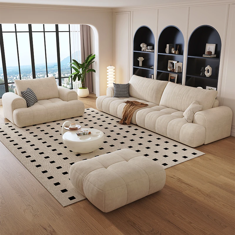 暖白色奶油风猫抓布布艺沙发大小户型家用客厅现代简约沙发