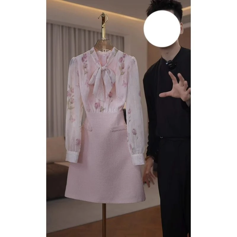 小香风名媛气质拼接连衣裙女2025春夏新款收腰显瘦短裙高级感女装