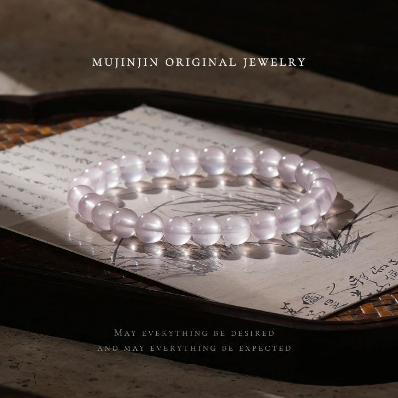 天然六芒星光粉水晶手串女款时尚百搭手链单圈简约手饰品