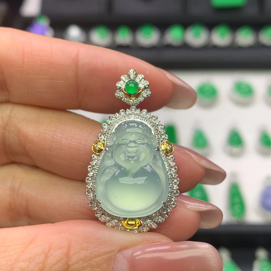 翡翠18K金镶嵌吊坠(不含链)