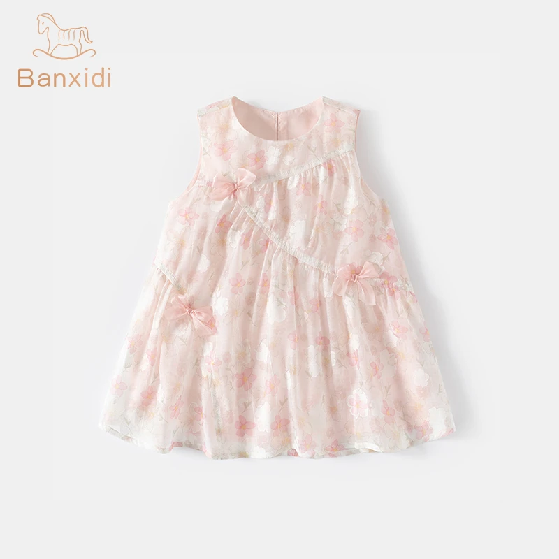 班喜迪女童连衣裙夏装2025新款儿童洋气公主裙宝宝碎花小童背心裙