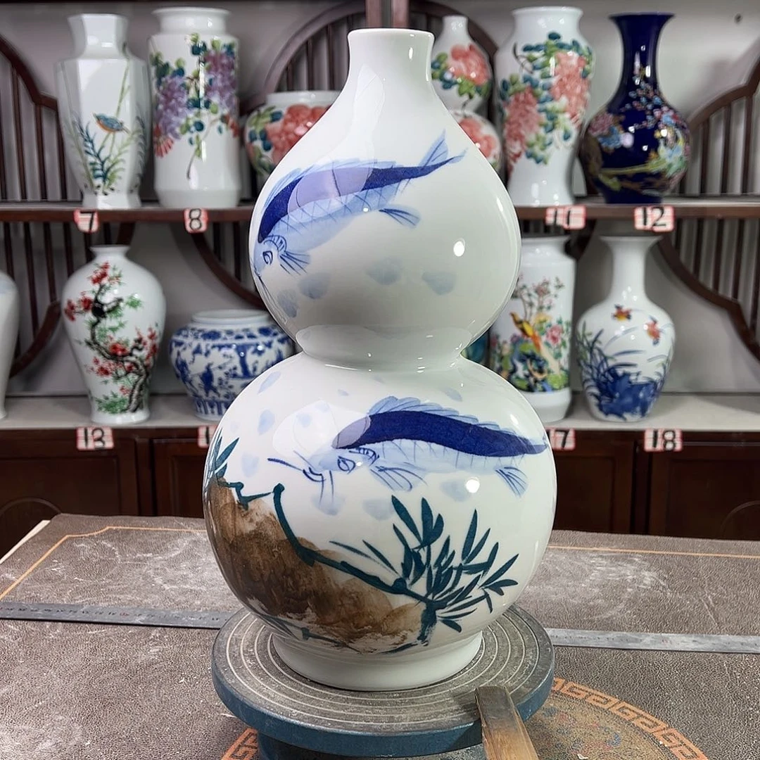 陶摆件景德镇陶瓷葫鱼