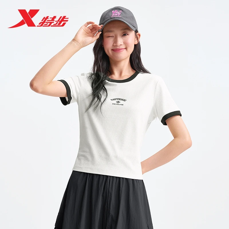 特步运动短袖女2025年新款夏季圆领半袖百搭短款T恤975228010263