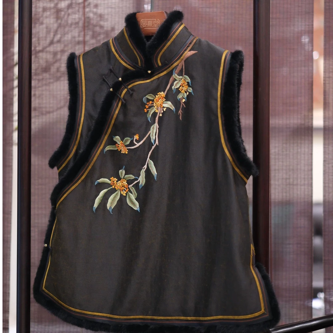 【晏熹堂 桂花马甲】香云纱斜襟中式国风新款马甲