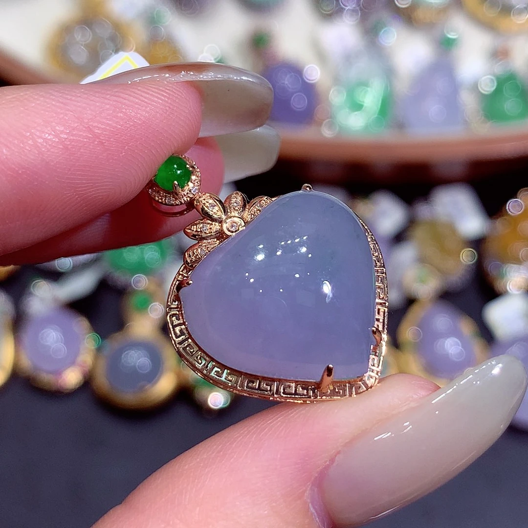 吊坠(不含链)18K金镶嵌翡翠