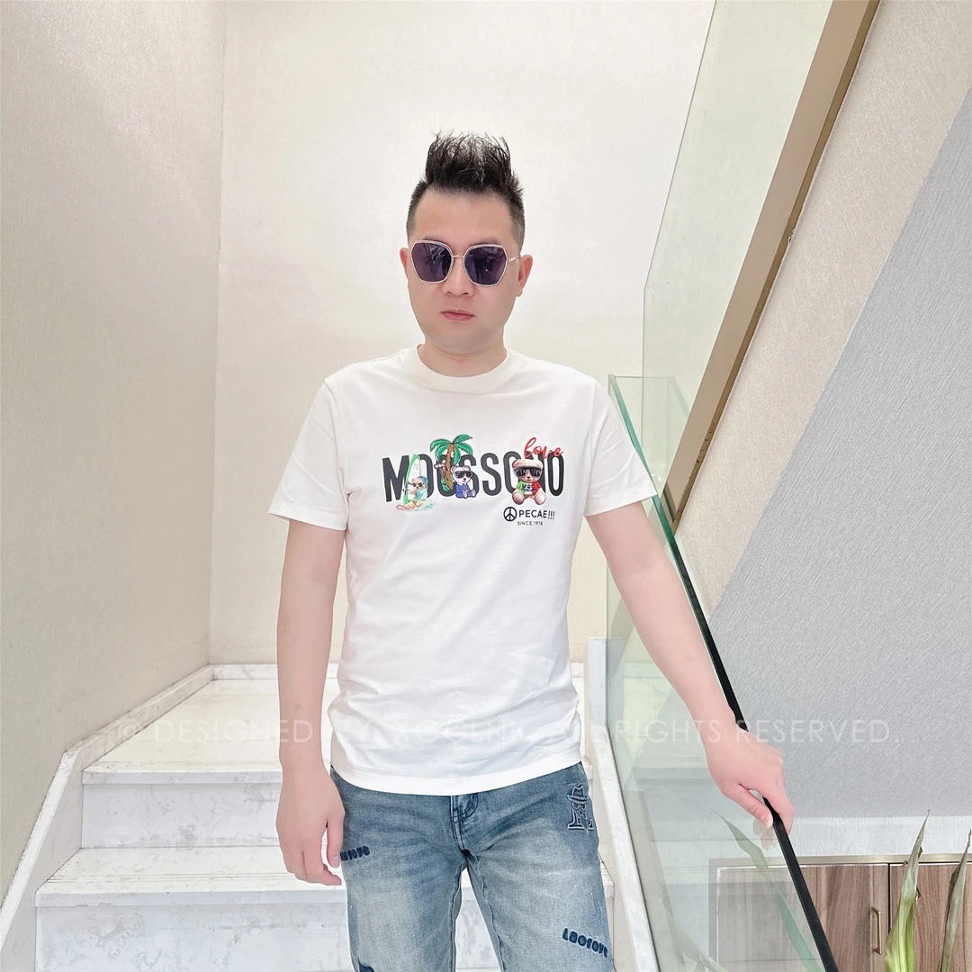 春夏款MOCSS帆船绿树三只熊男士品质高端轻奢洋气上档次潮短袖T恤