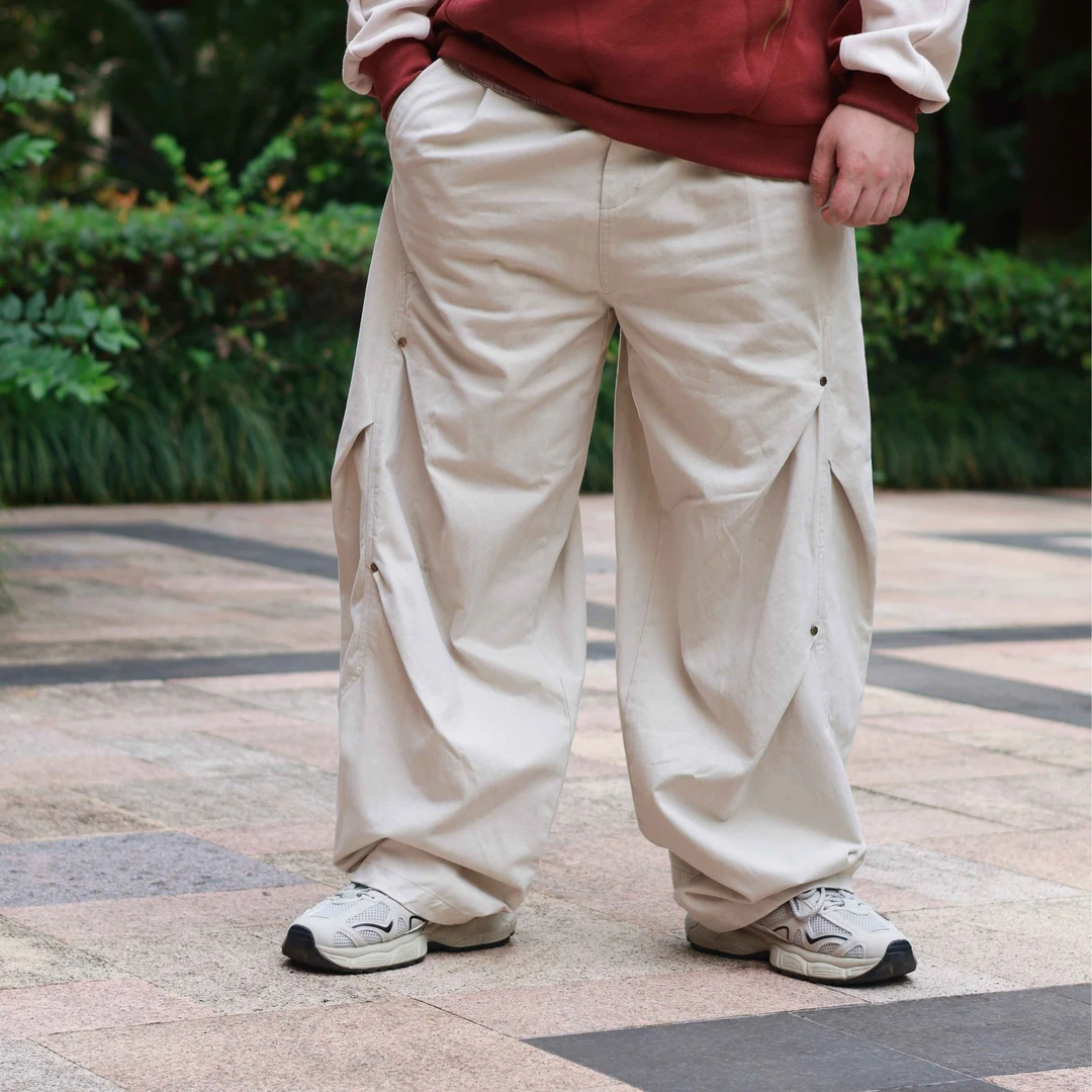 工装裤潮免烫秋季纯色厚款休闲裤阔腿裤直筒新复古风百搭宽松