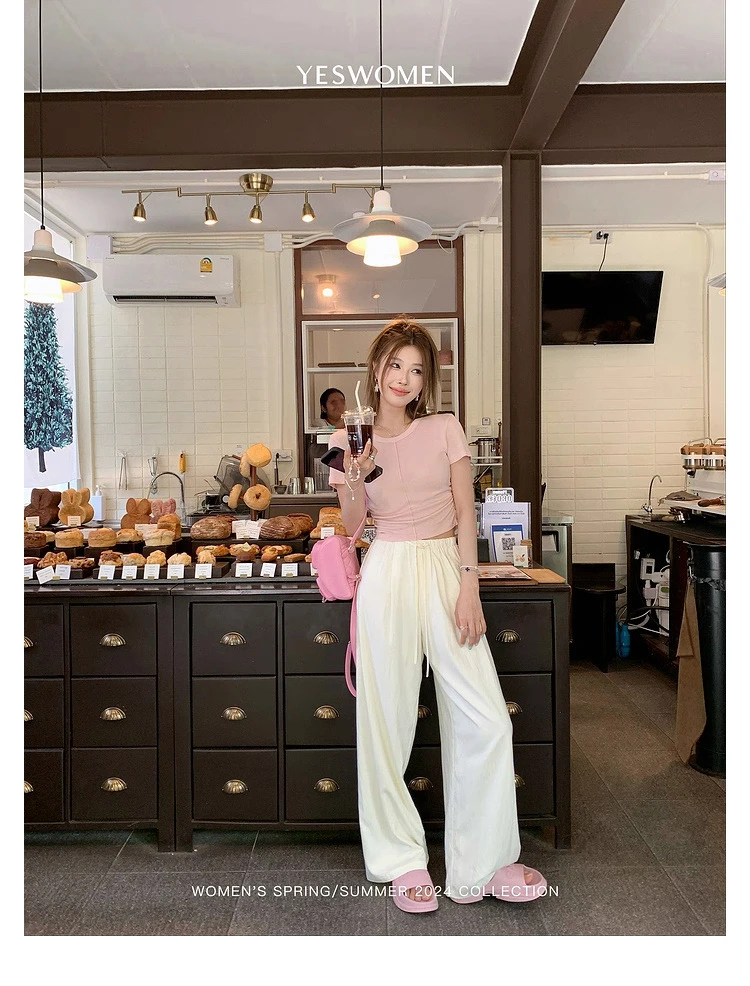 3M33-17708-1夏季新款美式辣妹修身显瘦气质短款减龄纯色短袖T恤