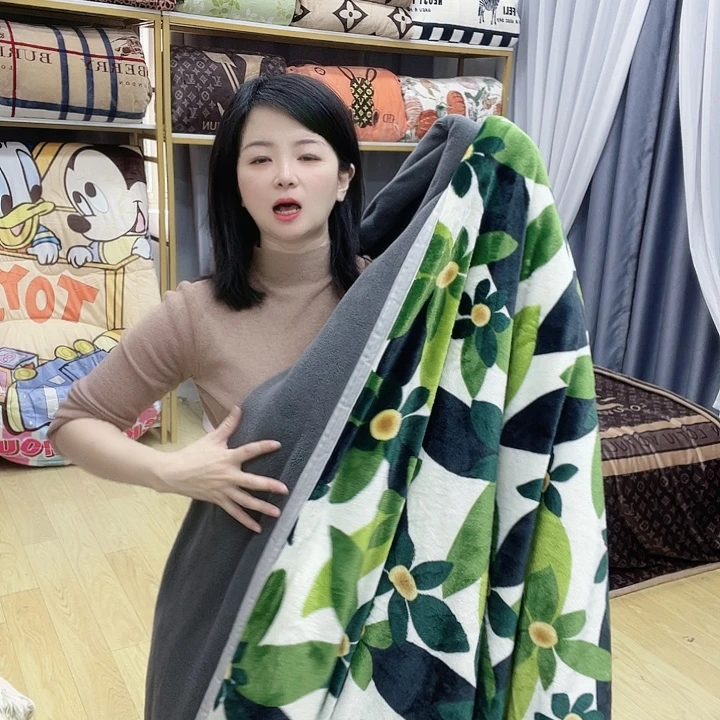 牛奶绒2×2.3田园叶子被子粘毛