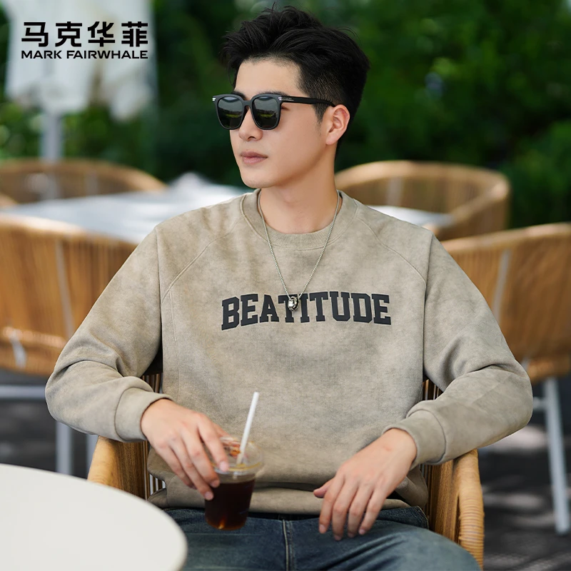 马克华菲潮牌扎染美式卫衣男款春秋季2025新款男士圆领套头打底衫