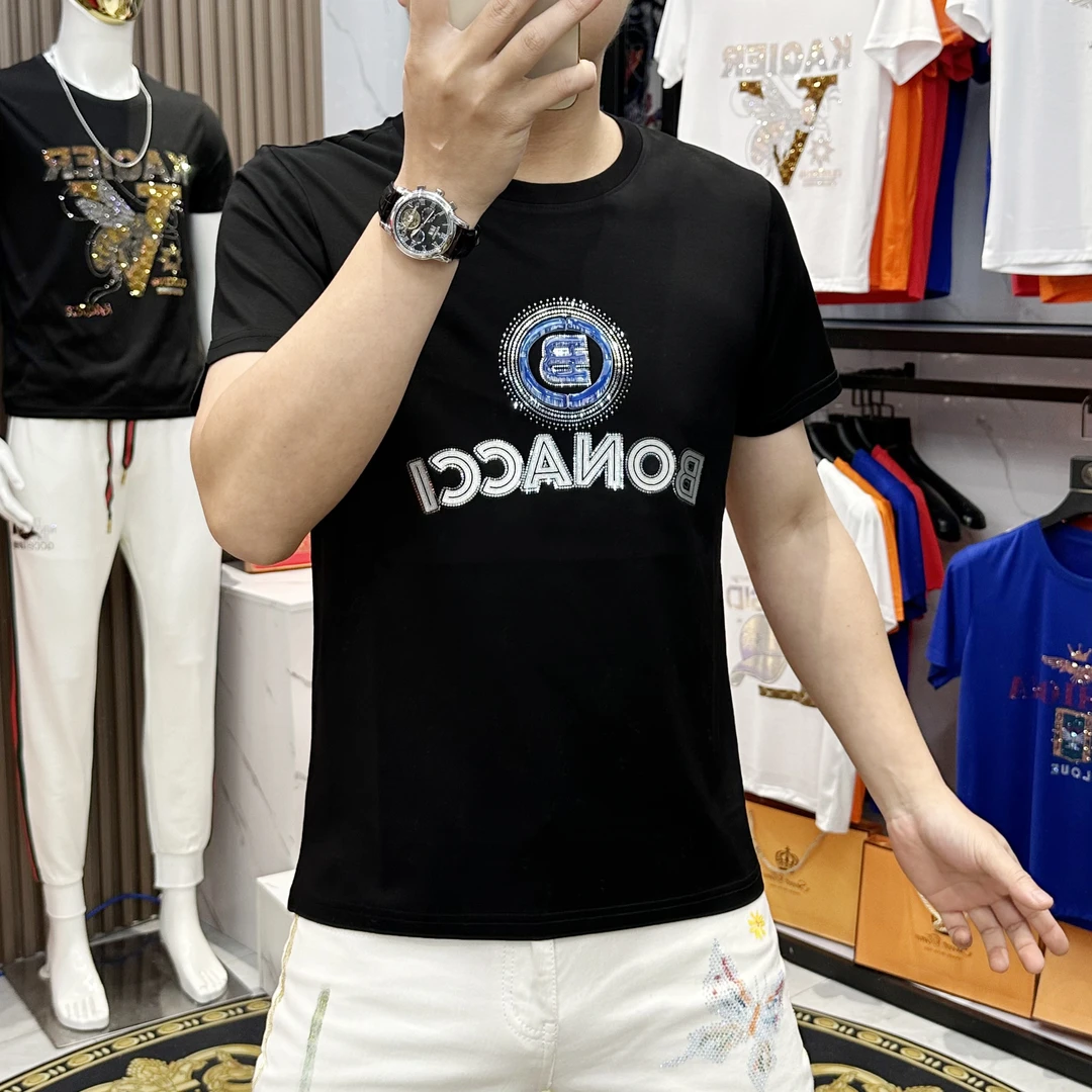 2025夏季新款潮流男士短袖T恤时尚休闲半袖百搭修身圆领品质男装