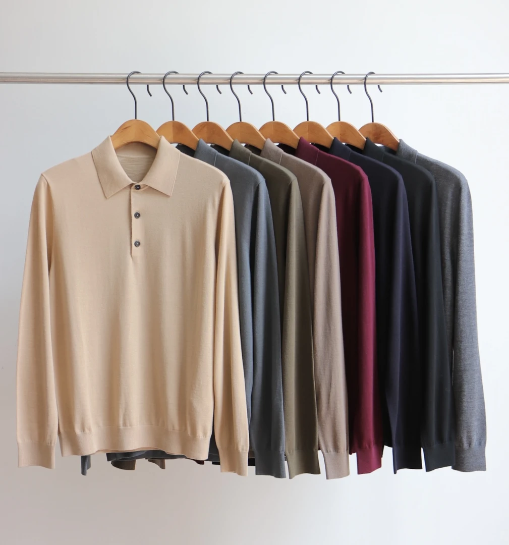 萍姐家2025新款男士商务休闲翻领长袖精纺羊毛衫CY2530