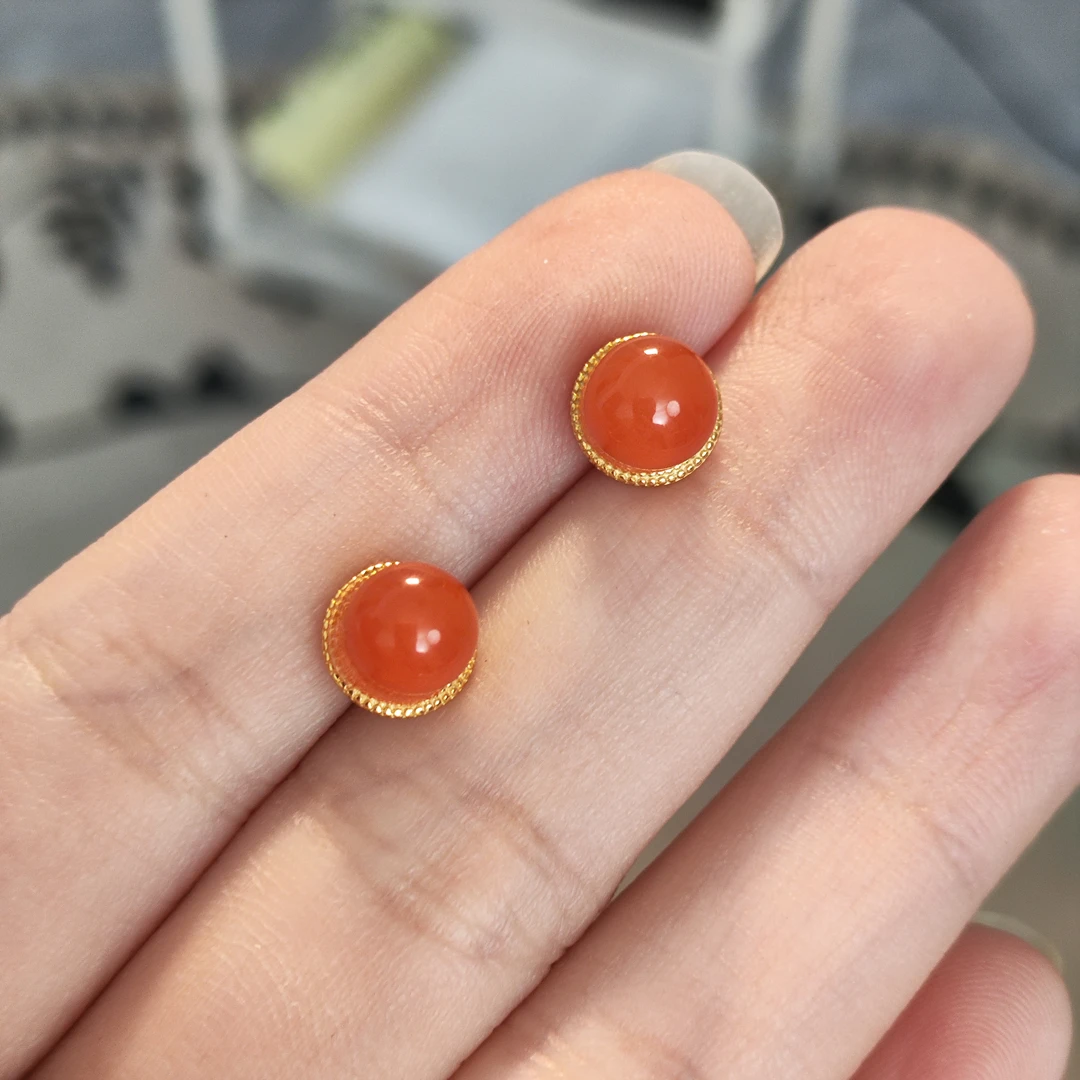 【媛音原创】福利品原矿南红925耳针