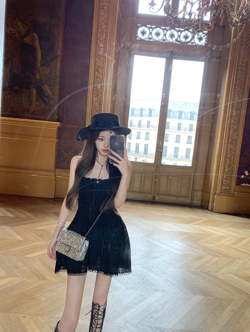 纯欲风辣妹性感夏季蕾丝抹胸显瘦连衣裙女高级感气质无袖短裙