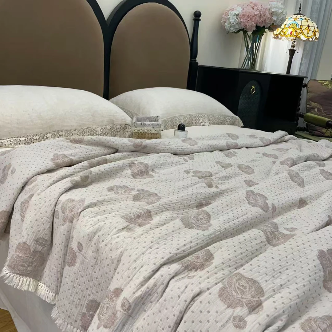 【雅趣】玫瑰之恋 棉麻夏被 流苏边棉麻提花夏被