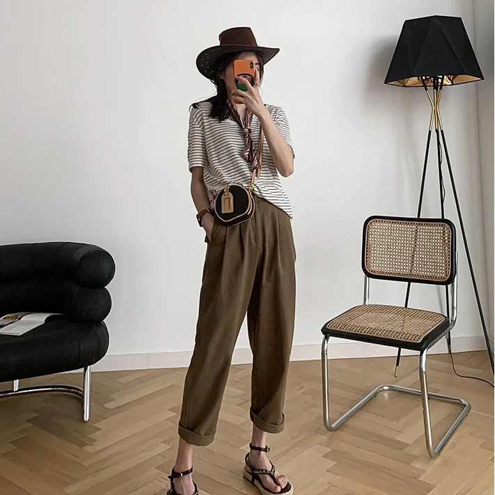 松紧高腰休闲裤女2025年秋季新款香蕉九分裤宽松显瘦百搭哈伦裤子