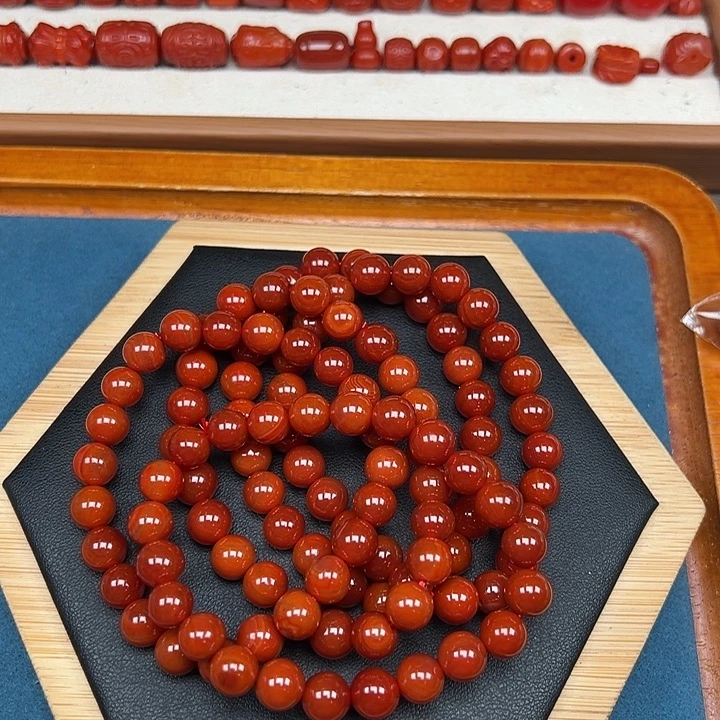 南红玛瑙未镶嵌卡8火焰纹圆珠手串
