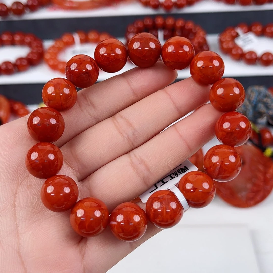 手链未镶嵌南红玛瑙瓦西柿子红圆珠单圈13mm