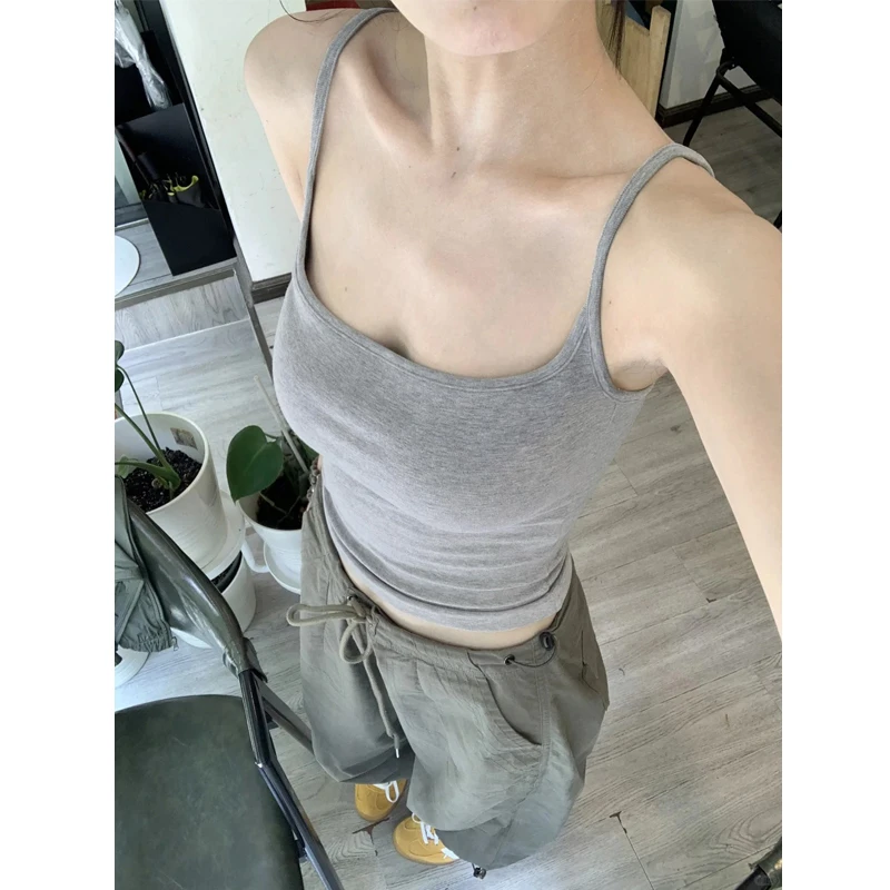 蓝色吊带带胸垫背心女绝美内搭上衣2025新款夏季小众美背穿搭外穿