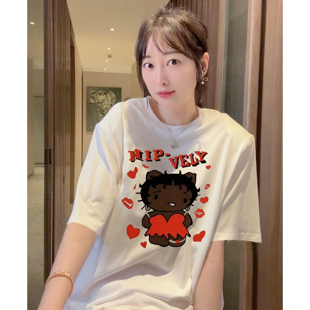 【张静芝】红唇爱心卡通印花T恤