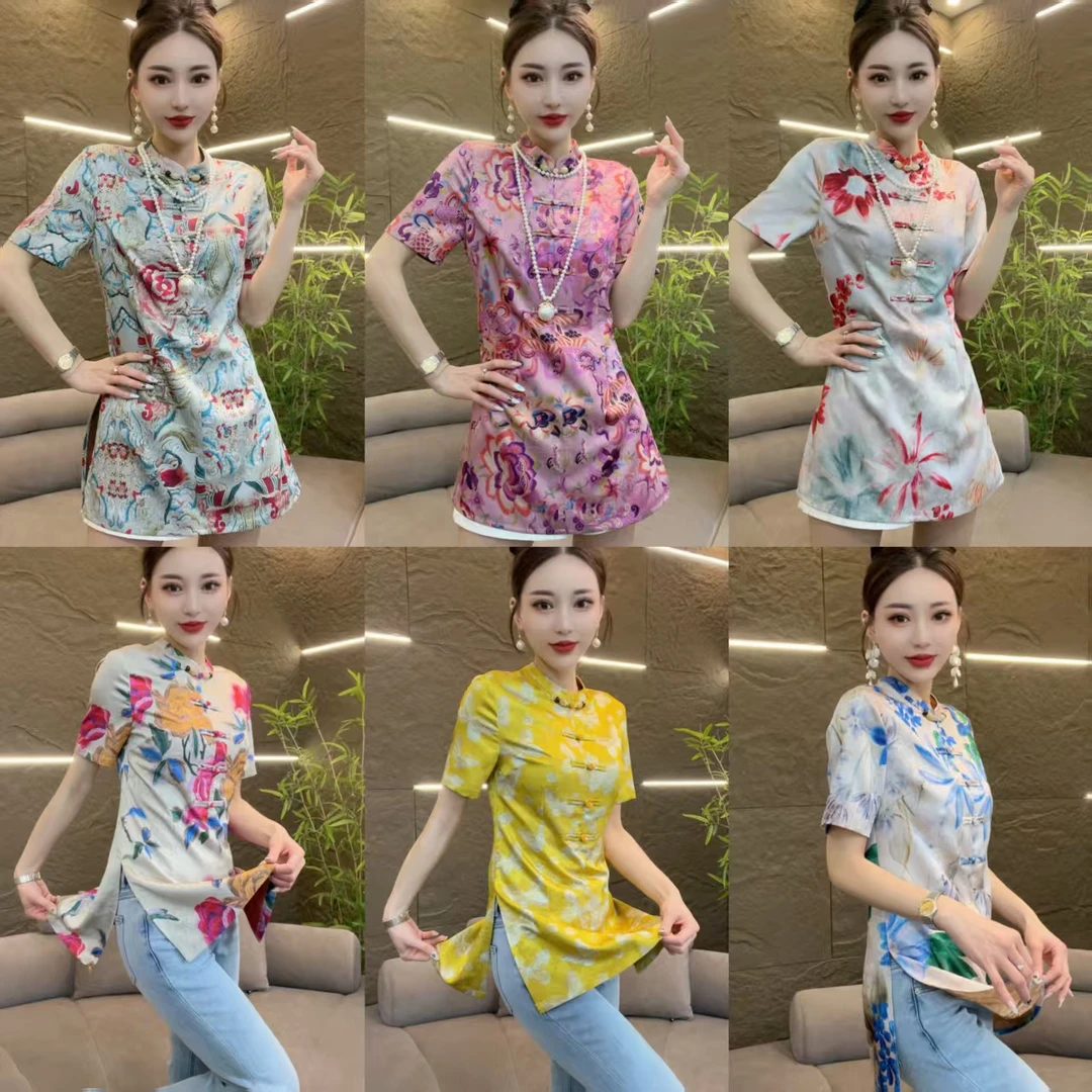 深圳南油乐总-5588-新中式人丝提花晕染盘扣气质上衣(卡码拍大)