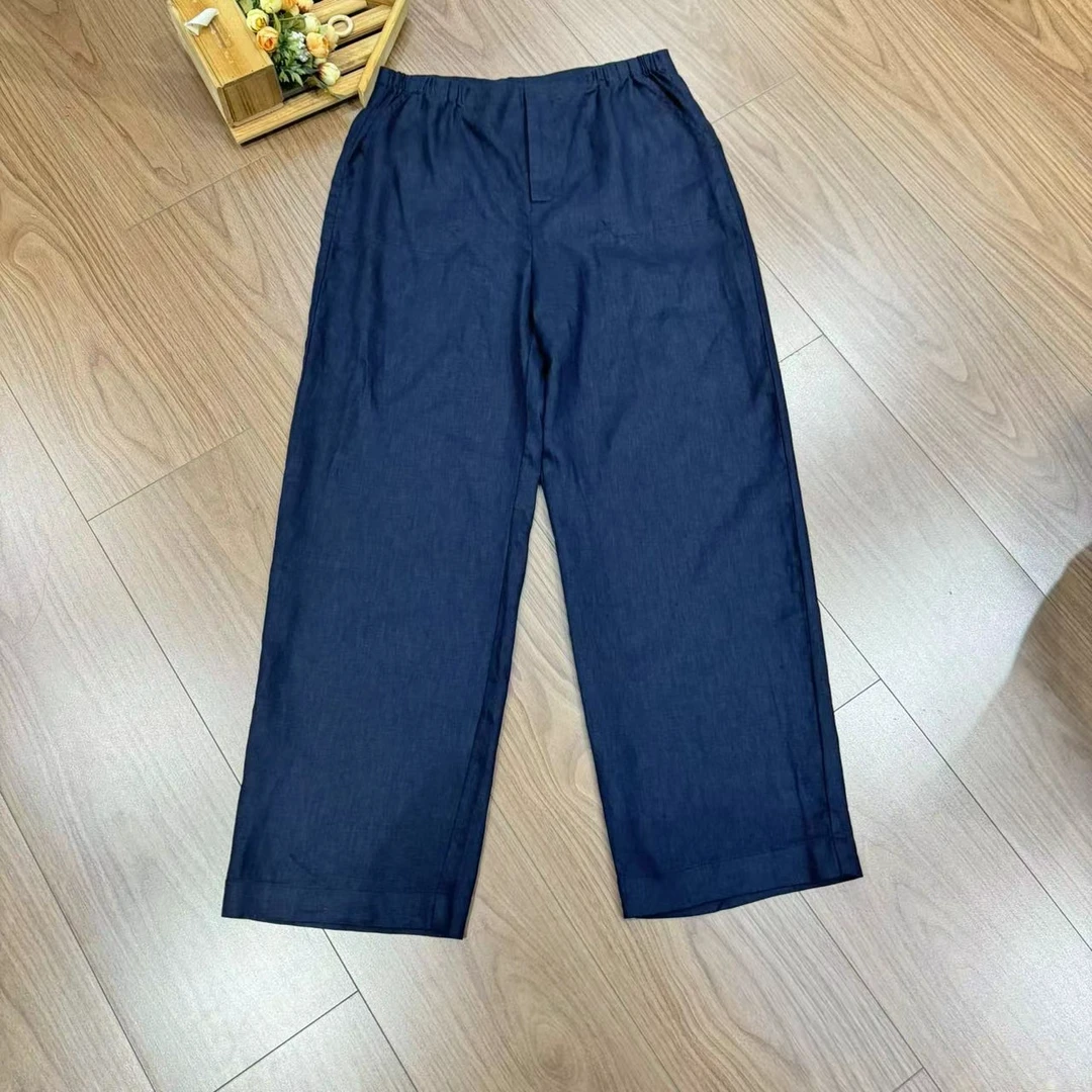 米姗简单百搭款亚麻休闲裤