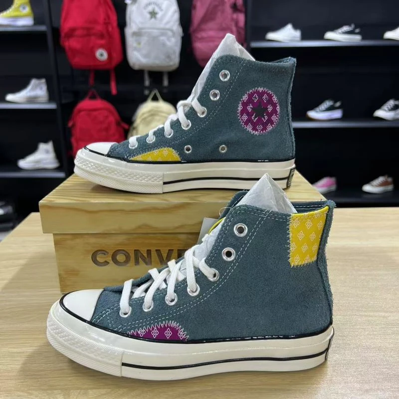 CONVERSE/匡威1970S经典三星标补丁拼接翻毛皮高帮帆布鞋/166853C