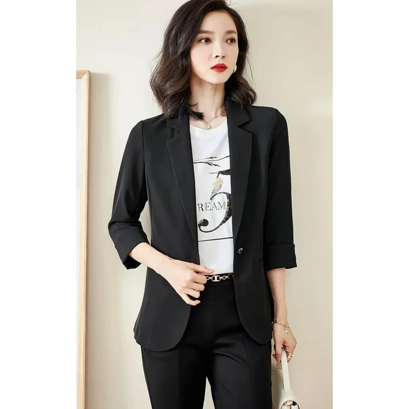 C51气质女神必备七分袖小西装职业外套百搭时尚显瘦短款西服薄款