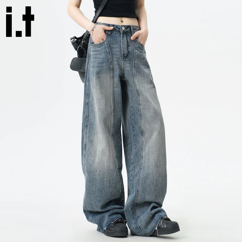 i.t:CHOCOOLATE高腰直筒牛仔裤女秋冬爆款2025新款宽松拖地阔腿裤