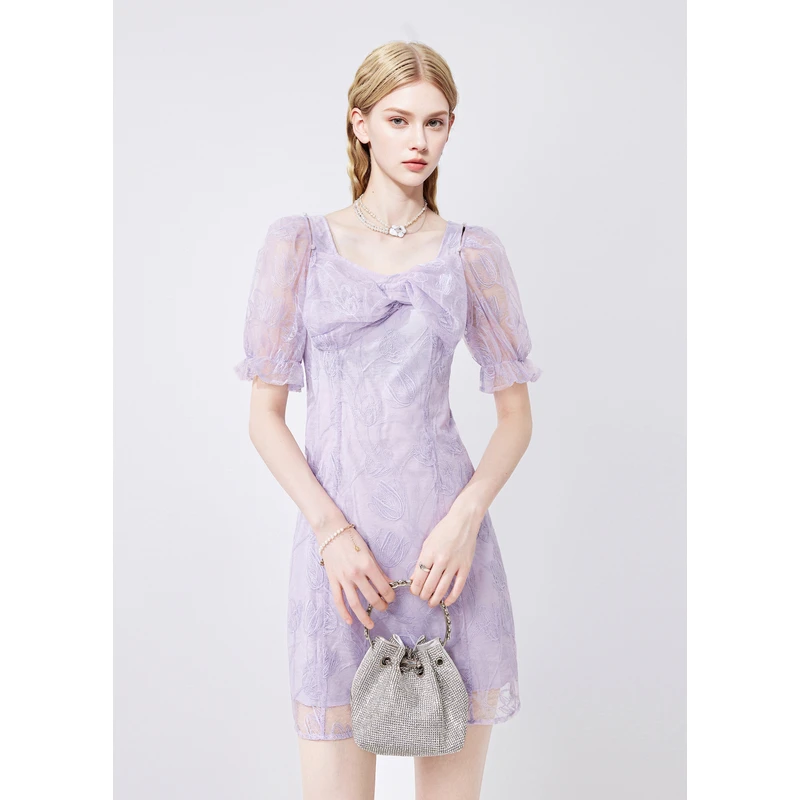 missCOCOON甜美裙子蝴蝶结短袖连衣裙0103