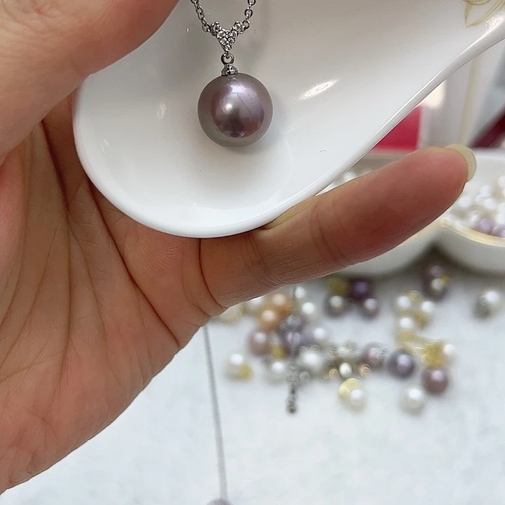 合金淡水珍珠紫珠银色v扣