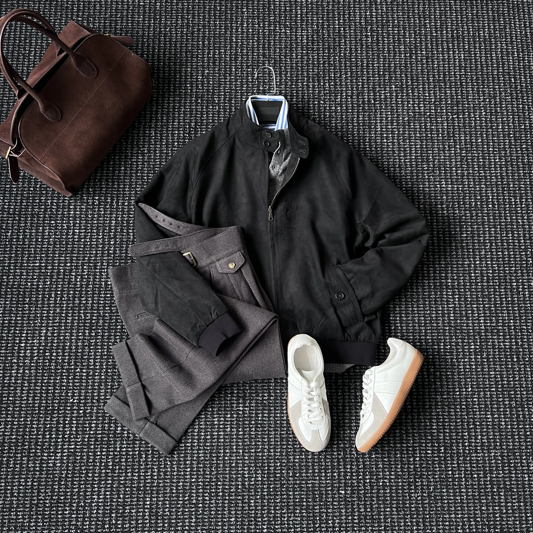 CssuGent秋冬季老钱哈灵顿高端麂皮绒夹克男绅士复古极简商务外套