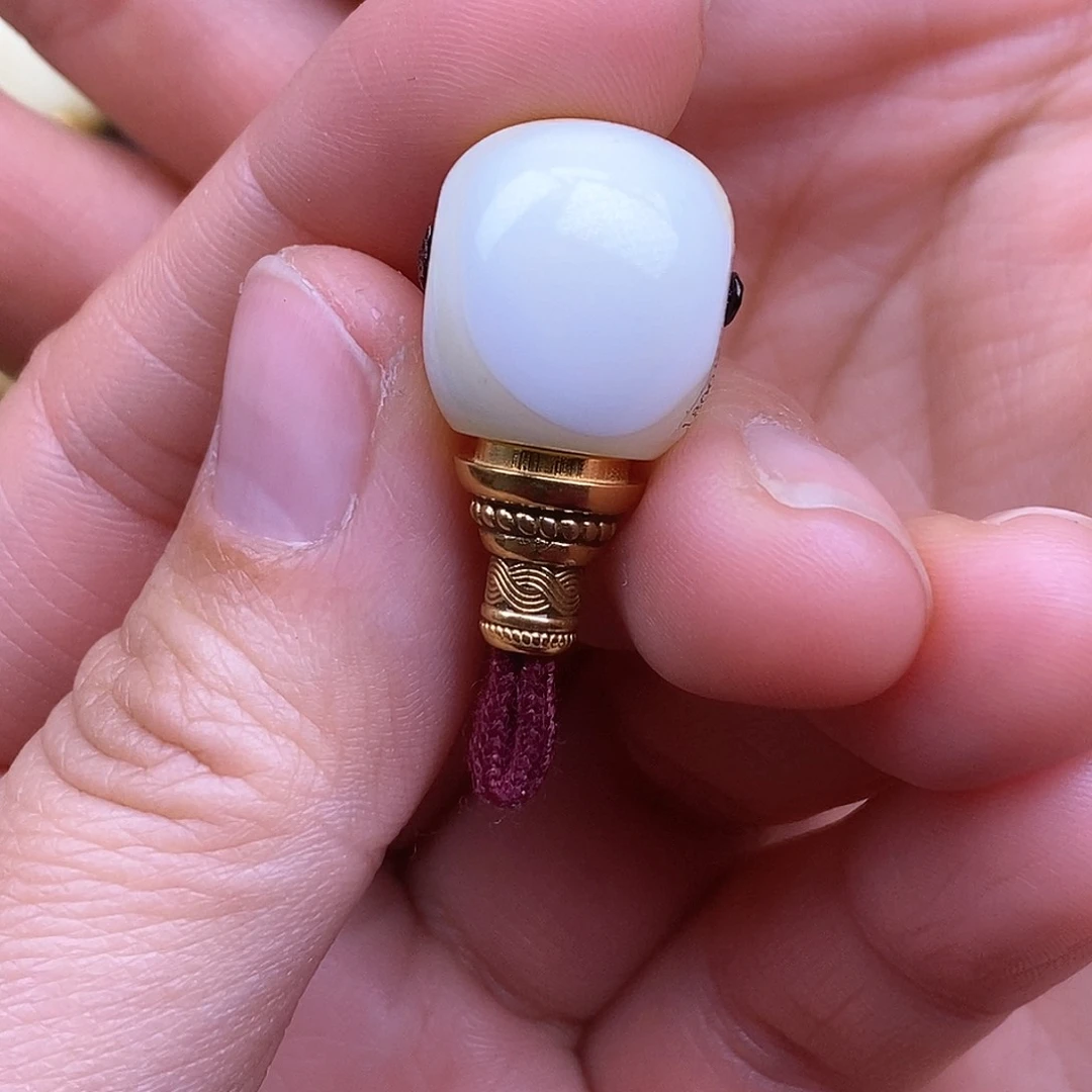 琥珀裸石18K金镶嵌一***酱14mm 蜜蜡三通