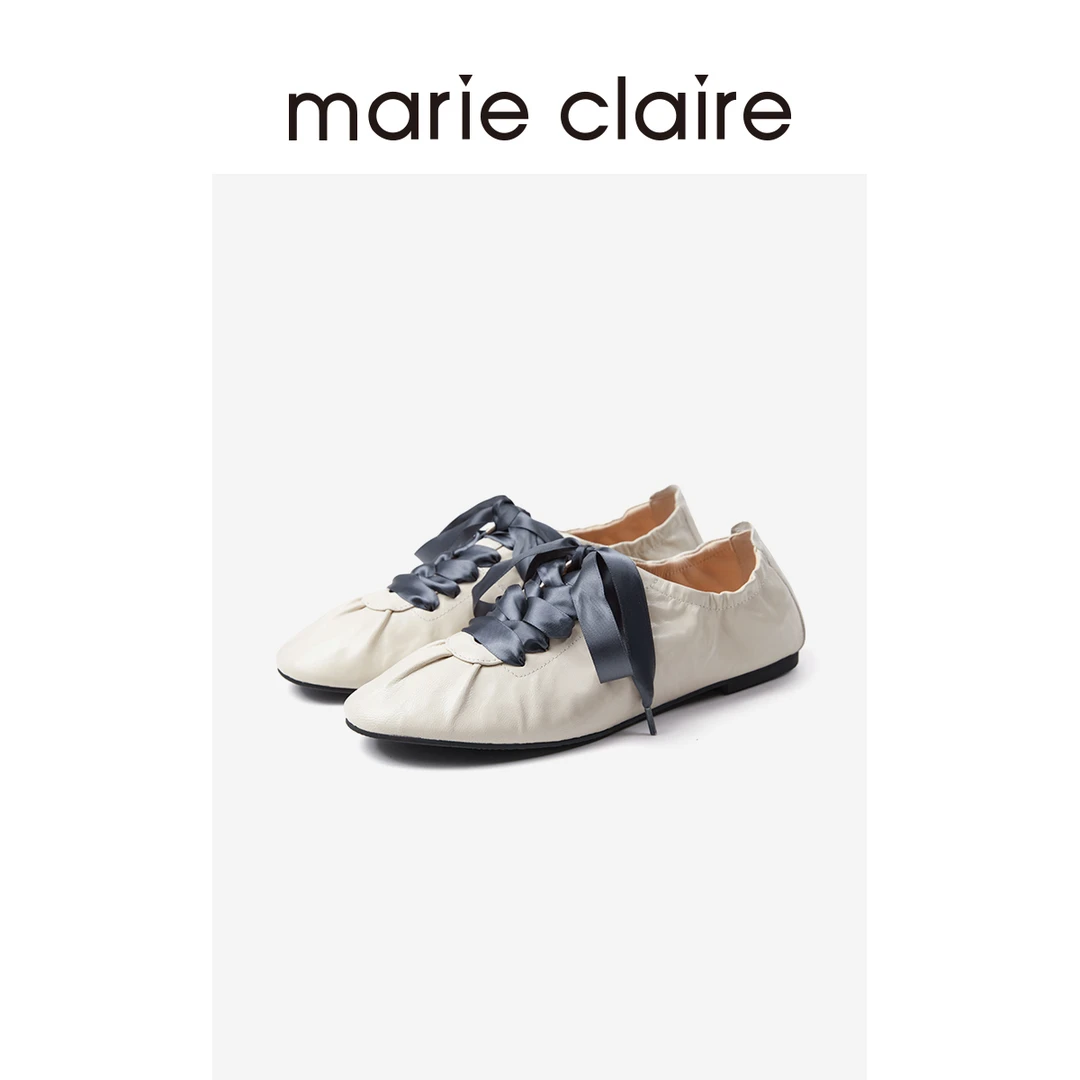 MC女鞋软面缎带德训鞋2025秋陶瓷乳白运动休闲鞋marieclaire女鞋